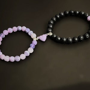 A Set of Two Matching Natural Gemstone Bracelets| Matching Distance Couple&#39;s Bracelets| Purple/Tiger Eye/Obsidian/ Firestone/Lava/Amber/ USA