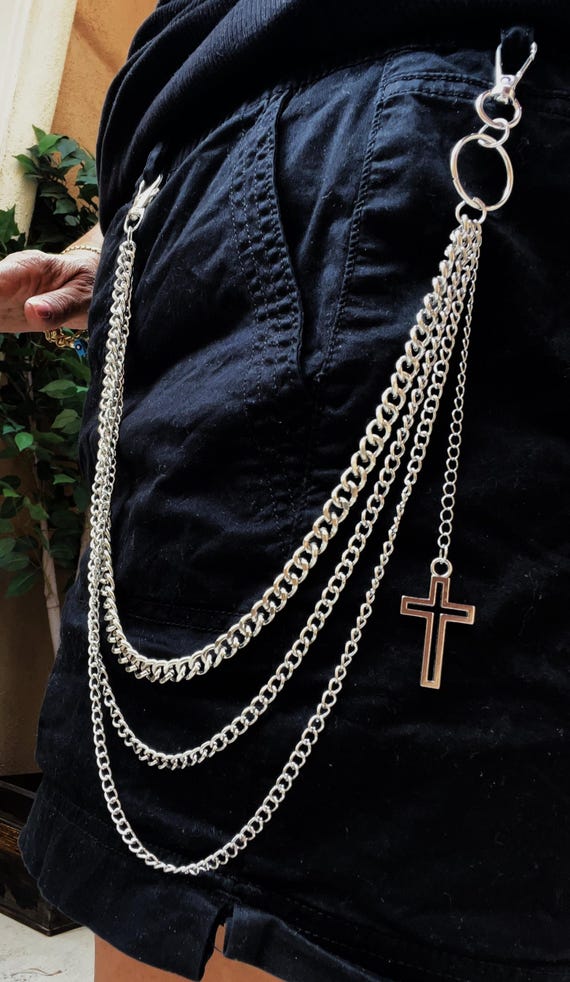 Cross Wallet Chain, Punk Biker Silver Jean Chain, Pants Chain With