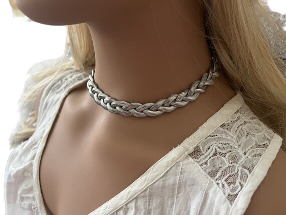 Chunky Braided Snake Bone Chain Choker, Silver Plated Necklace - Etsy