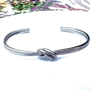Silver Crew Knot Cuff Bracelet| Silver Knautical Love Bangle| Silver Plated Metal  Knotted Adjustable Bracelet Cuff