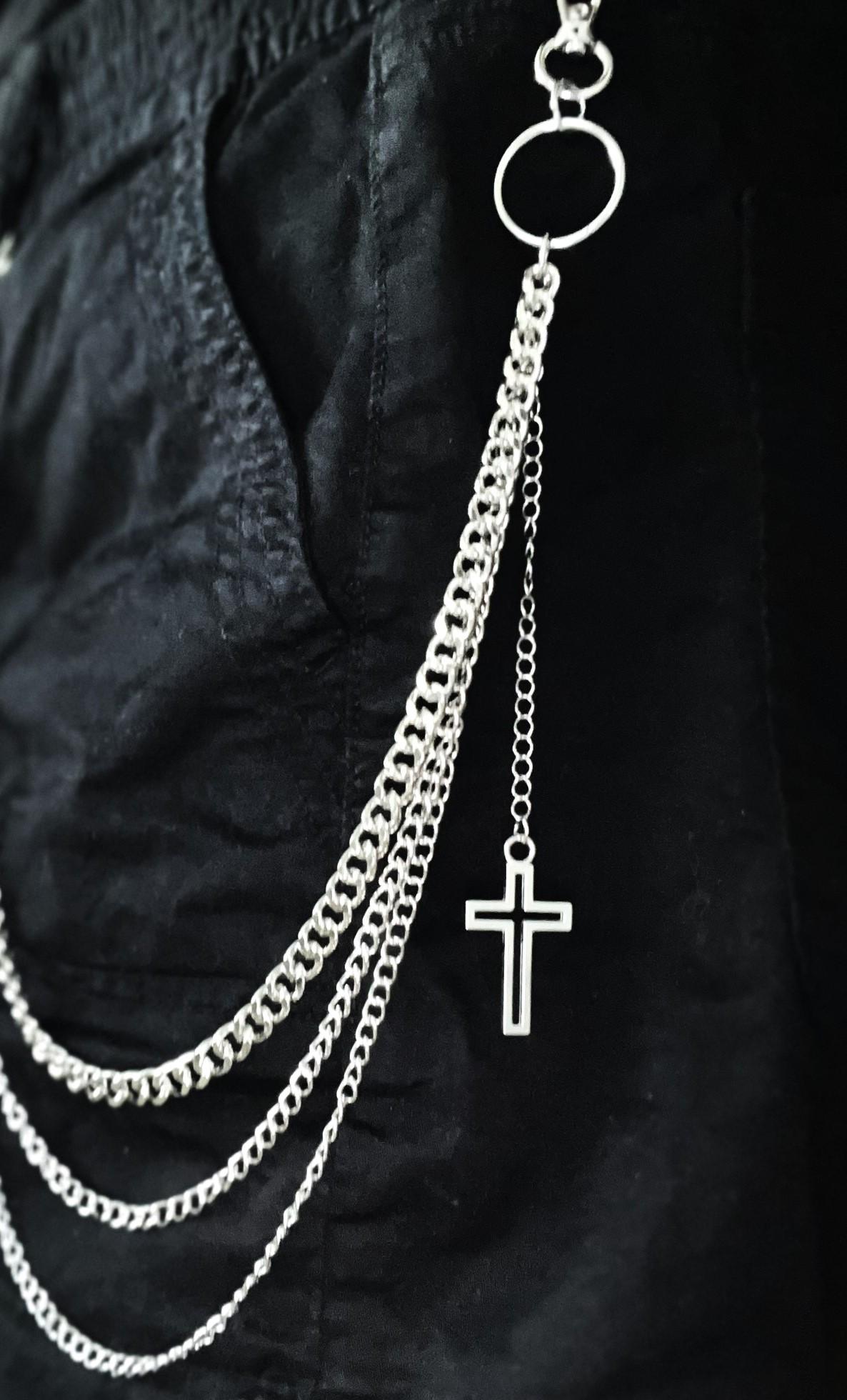 Cross Wallet Chain, Punk Biker Silver Jean Chain, Pants Chain With Cross Wallet Chain, Punk Biker Silver Jean Chain, Pants Chain With