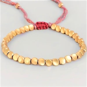 Tibetan Buddhist Copper Beaded Bracelet| Cotton Thread Braided Lucky Rope Bracelet for Men/ Women| Friendship Adjustable Unisex Bracelet