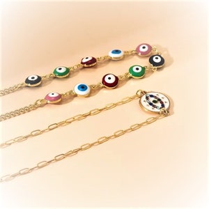 Unisex Rhinestone Evil Eye Necklace| Colorful Evil Eye Necklace| Gold Evil Eye Protection Gift for Mothers/Fathers| Graduation/Prom/Birthday