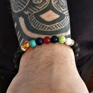Pulsera de cristal de los siete chakras con difusores de piedras de lava/Joyería de los 7 chakras/Pulsera espiritual unisex