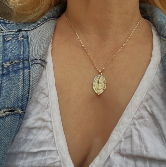 Collana Handmade Per Occasioni Speciali Collana Con Ciondolo Ovale Della Vergine Maria, Placcata Oro, Catena Regolabile 16-24 Pollici Collana Medaglia Miracolosa