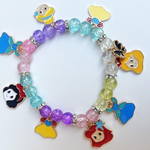 Pulsera de princesa con ropa, pulsera de princesa de dibujos animados, pulsera de cumpleaños para niñas, pulsera con dijes de princesa, pulsera con dijes para baby shower
