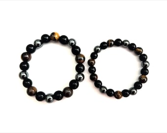 Triple Protection Gemstone Bracelet: Tiger's Eye, Obsidian, Hematite