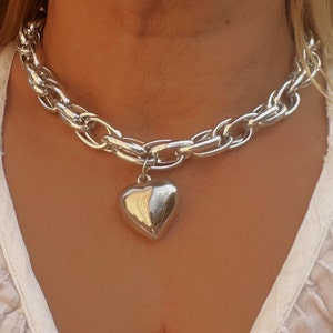 Collana con ciondolo a forma di cuore in oro massiccio/Collana con catena a forma di cuore grande in argento/oro/Collana con catena a forma di cuore punk