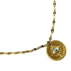 Stainless Steel Turkish Evil Eye Talisman Pendant Necklace| 18k Gold Plated Amulet Necklace