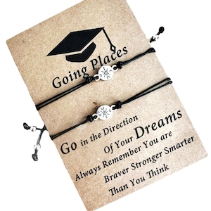 Juego de pulseras de brújula de graduación con tarjeta de deseos para hombres, mujeres, amigos de larga distancia, regalo de graduación, fiesta de graduación, cumpleaños, día de la madre o del padre.
