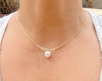 Collar de perlas de agua dulce y oro, gargantilla delicada