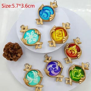 Accesorios de cosplay de Natlan Fontaine Visions de Genshin Impact, colgante de mochila de cristal Elemental Glow, regalos de anime para hombres, mujeres y niños.