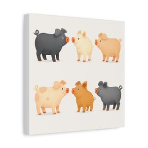Cute Pig Canvas Art - Whimsical Animal Wall Decor, Farmhouse Style, Gift for Animal Lovers, Nursery Wall Art, Pig Themed Decor