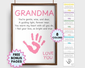 Oma handafdruk kunst afdrukbare, handafdruk ambacht voor oma, oma cadeau, cadeaus voor oma, cadeau voor oma verjaardag, grootoudersdag