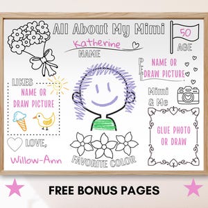 All About My Mimi Printable, Coloring Page for Mimi, Mimi Gift, Mimi Birthday, Mimi Gift for Grandparents Day, Mimi From Kids, Mimi Drawing