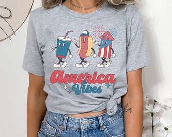 America Vibes Graphic T-Shirt for the 4th of July Vintage Retro Tshirt for Independence Day Patriotic Unisex T-Shirt Fourth of July Firework