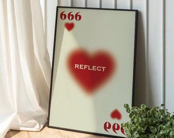 Reflect #6 Angel Numbers Heart Red Aesthetic Art Poster Art Print, Digital Download, Trendy Wall Art, Apartment Aesthetic, Dorm Room Decor