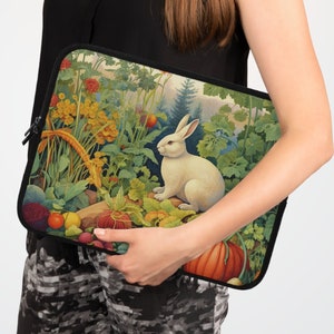 Whimsical Bunny in Vegetable Garden Laptop Sleeve, Designer MacBook Air Case, iPad Sleeve, 7&quot; 10&quot; 13&quot; 15&quot; 17&quot;, Premium Macbook Pro Cover