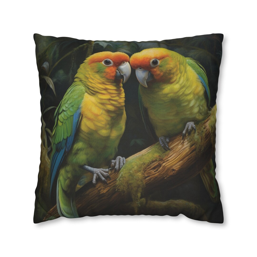 Loverbirds Pillow Cover: Twin Parrots, Romantic Nature Decor - Etsy