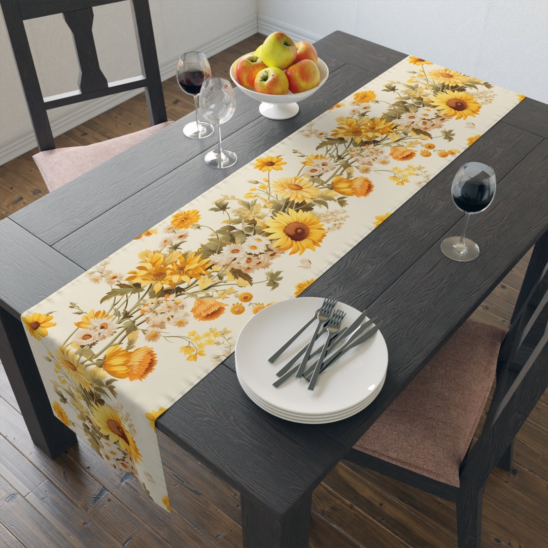 Whimsical Sunflowers and Daisies Summer Table Runner, Floral Home Decor ...