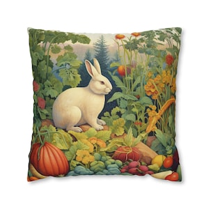 Garden Bunny Decorative Pillow Case, Mother&#39;s or Grandmother&#39;s Gift, Countryside Home Accent, Rabbit Lover Gift, Insert Not Included
