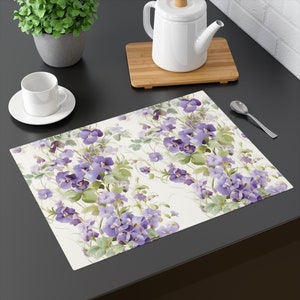 Whimsical Violet Garden Placemat - Purple and White Farmhouse Floral Decor | Perfect for Summer Dining | Elegant Gift for Her, 18&quot; x 14&quot;