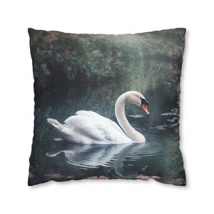 Serene Swan Decorative Pillow Case, Wildlife Lover Gift, Lakehouse Decor Forest Pond Home Accent, Nature-Inspired Decor, Insert Not Included