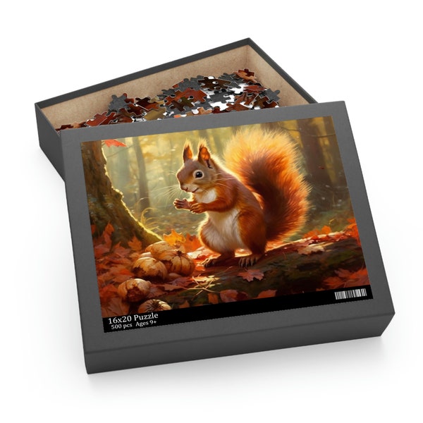 Squirrel in Fall Colors Jigsaw Puzzle - Interactive Brain Exercise, Ideal for Family Bonding, 120, 252, or 500 Pieces