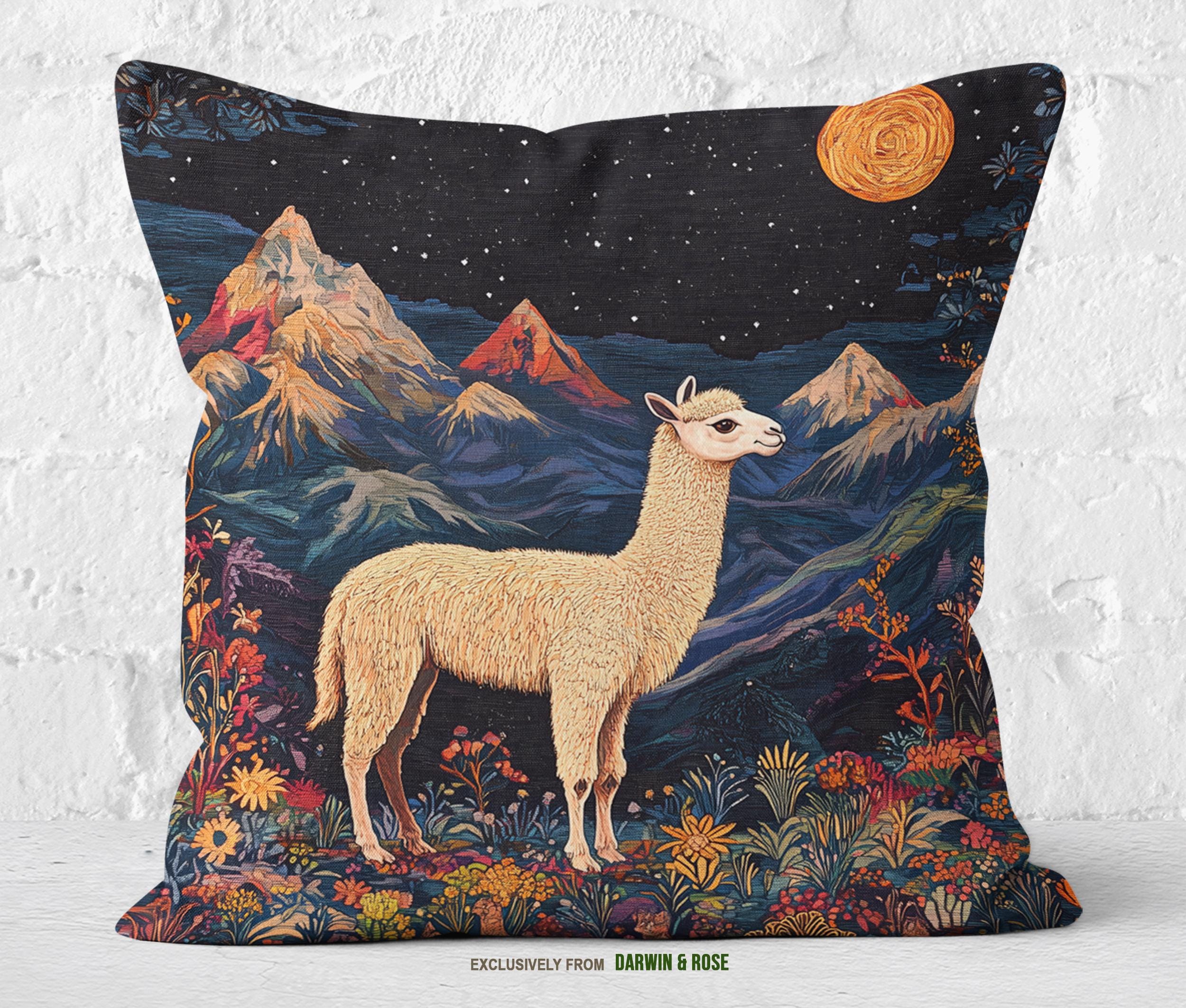 William Morris Style Llama at Nightfall in Mountain Nature Scene Pillow Cottagecore Decor Nature Lover Gift Insert Included DX0027 Etsy