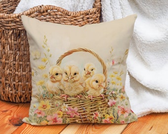 Easter Decor Pillows - Dawn Quartet Pillow, Soft Beige Easter Gift, Floral Springtime Farmhouse Decor, #ASP0257, Insert Included