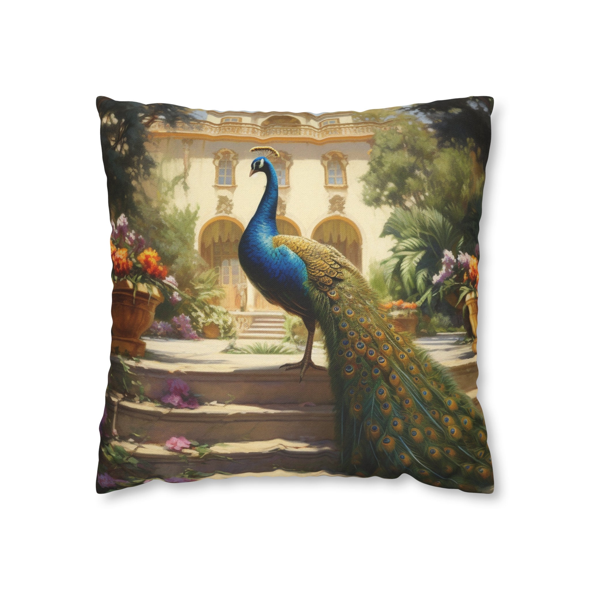 Royal Garden Peacock Decorative Pillow Case, Exotic Bird Home Accent, Vibrant Feather Design