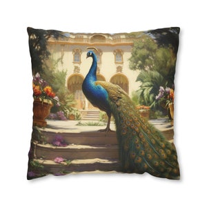 Royal Garden Peacock Decorative Pillow Case, Exotic Bird Home Accent, Vibrant Feather Design, Insert Not Included
