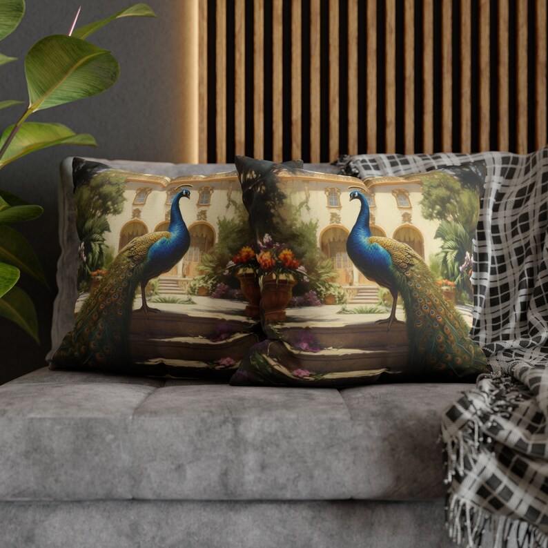 Royal Garden Peacock Decorative Pillow Case, Exotic Bird Home Accent, Vibrant Feather Design