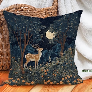 William Morris Style Deer Pillowcase | Forest Moon Decorative Rustic Woodland Cushion Cover #DX0068C