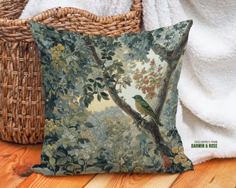 William Morris Style Bird Pillow: Green Nature Lover Decor