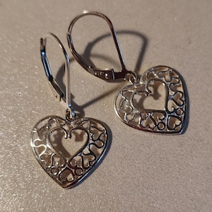 Sterling Silver Filigree Heart Earrings