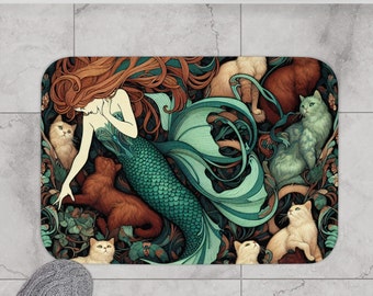 Cat Mom Bath Mat gift for Cat Lover ocean inspired bath decor mermaid lover gift for cat mom dorm bath decor for first apartment ocean theme