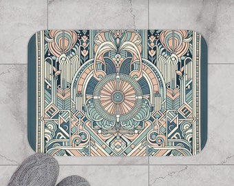 Navy Blue Pastel Blush Art Deco Bath Mat Vintage Mat for Art Nouveau lover gift for new homeowner art deco bath mat for apartment