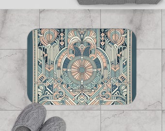 Navy Blue Pastel Blush Art Deco Bath Mat Vintage Mat for Art Nouveau lover gift for new homeowner art deco bath mat for apartment