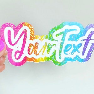 Custom Name Rainbow Sticker, fran k, y2k, 90s/Millenial Glitter/Die Cut/Personalized text, waterbottle sticker, gifts, laptop