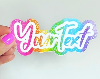 Custom Name Rainbow Sticker, fran k, y2k, 90s/Millenial Glitter/Die Cut/Personalized text, waterbottle sticker, gifts, laptop