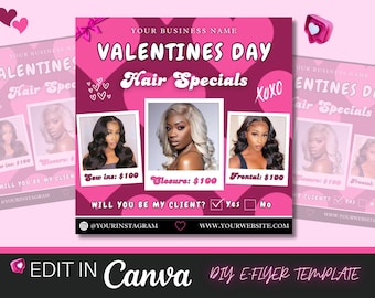Valentine's Day Hair Specials Flyer: Salon Booking Template (Canva, Digital Download)