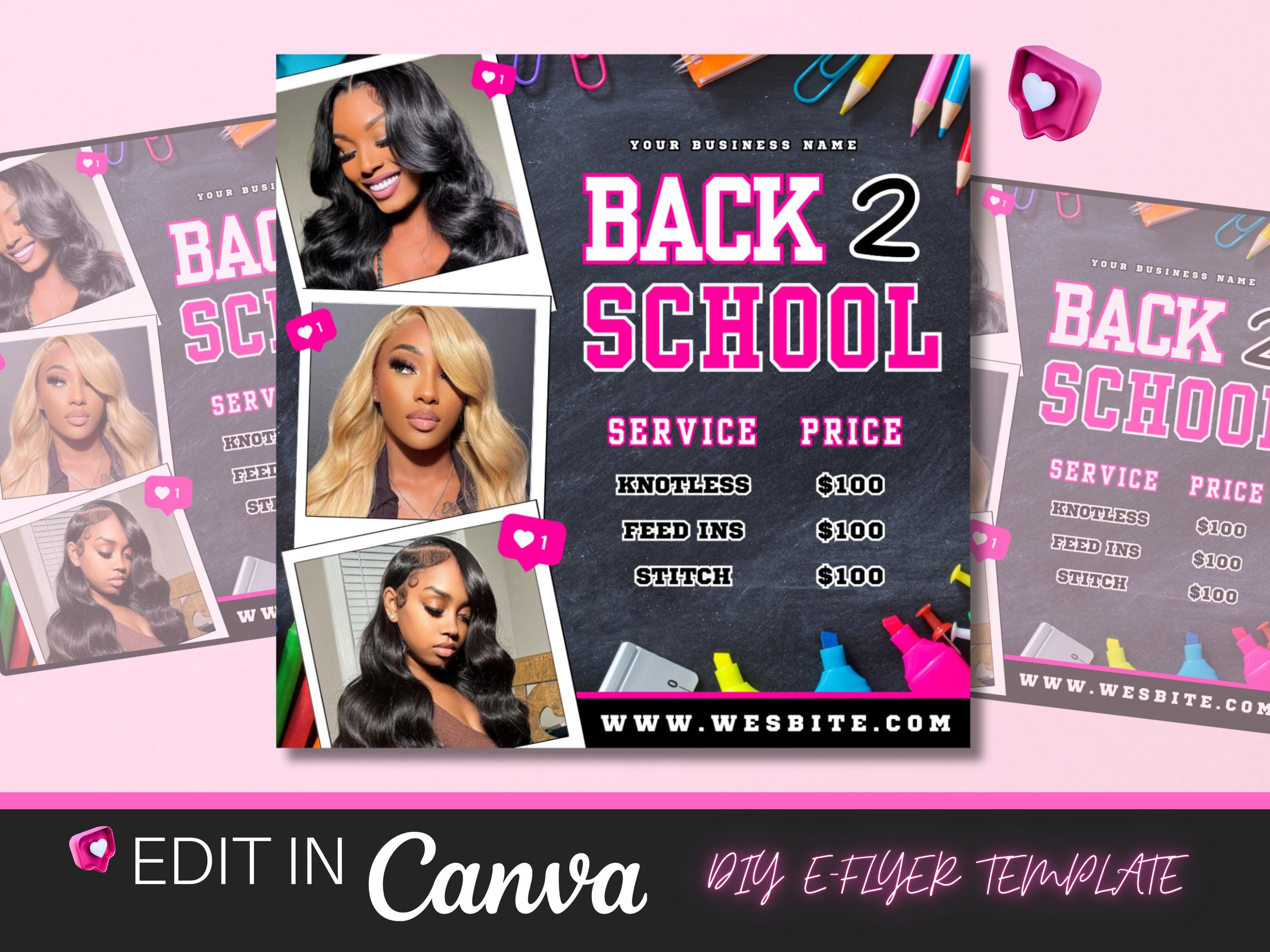 Back To School Flyer, Back to school sale flyer, Back to school Hair flyer, DIY canva template, Back 2 School Flyer, Braid Special Flyer