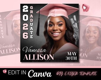 Graduation Invitation Flyer: Customizable Social Media Template (Canva PRO)