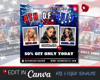 4th of July Sales Flyer: Hair, Nails, Lash Template (Canva Editable, Digital Download)
