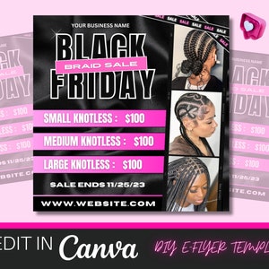 Black Friday Sale Flyers, Pink Friday Sale, Braid Sale Flyer, Black Friday Deals, Holiday Flyer, Cabelo, Unhas, Maquiagem, Cílios, Tranças, Perucas