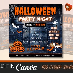 Editable Halloween Party Invitation, Halloween Flyer,  DIY Canva Template, Halloween Party Flyer Canva, Social Media Flyer, Halloween Party