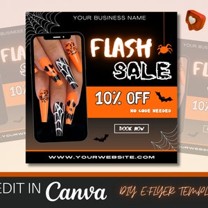 Szablon ulotki na wyprzedaż błyskawiczną Halloween, ulotka dla małej firmy, szablony mediów społecznościowych, ulotka Canva DIY, ulotka do mediów społecznościowych, ulotka na Halloween