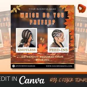 November Which Do You Prefer Flyer, Braid Flyer, This or That Flyer, Hair Flyer, Book Now Flyer, Thanksgiving Specials, Wig Install Flyer