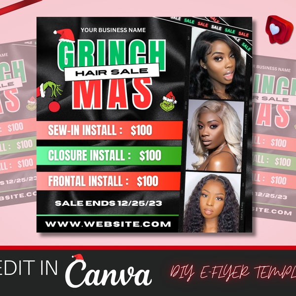 Christmas Sale Flyer, December Booking Flyer Grinchmas Flyer, Holiday Flash Sale, Winter Season Flyer, Beauty, Hair, Nails, Wig Install